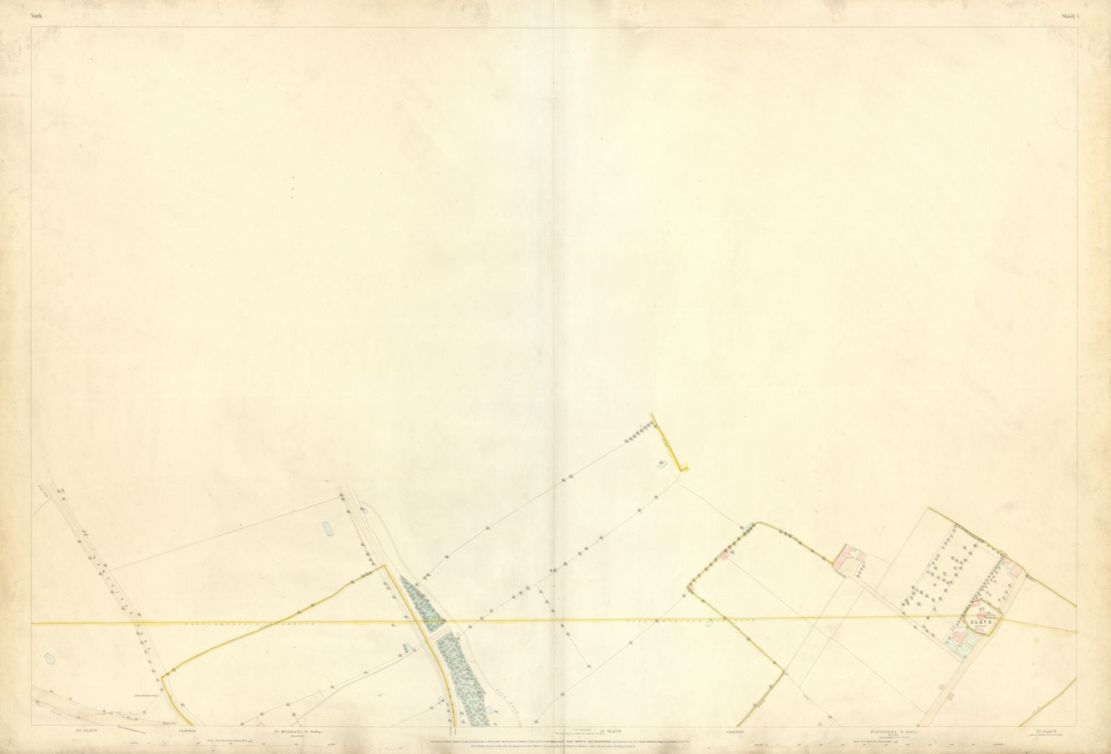 City of York #1 Clifton north. Ordnance Survey 1852 old antique map plan chart